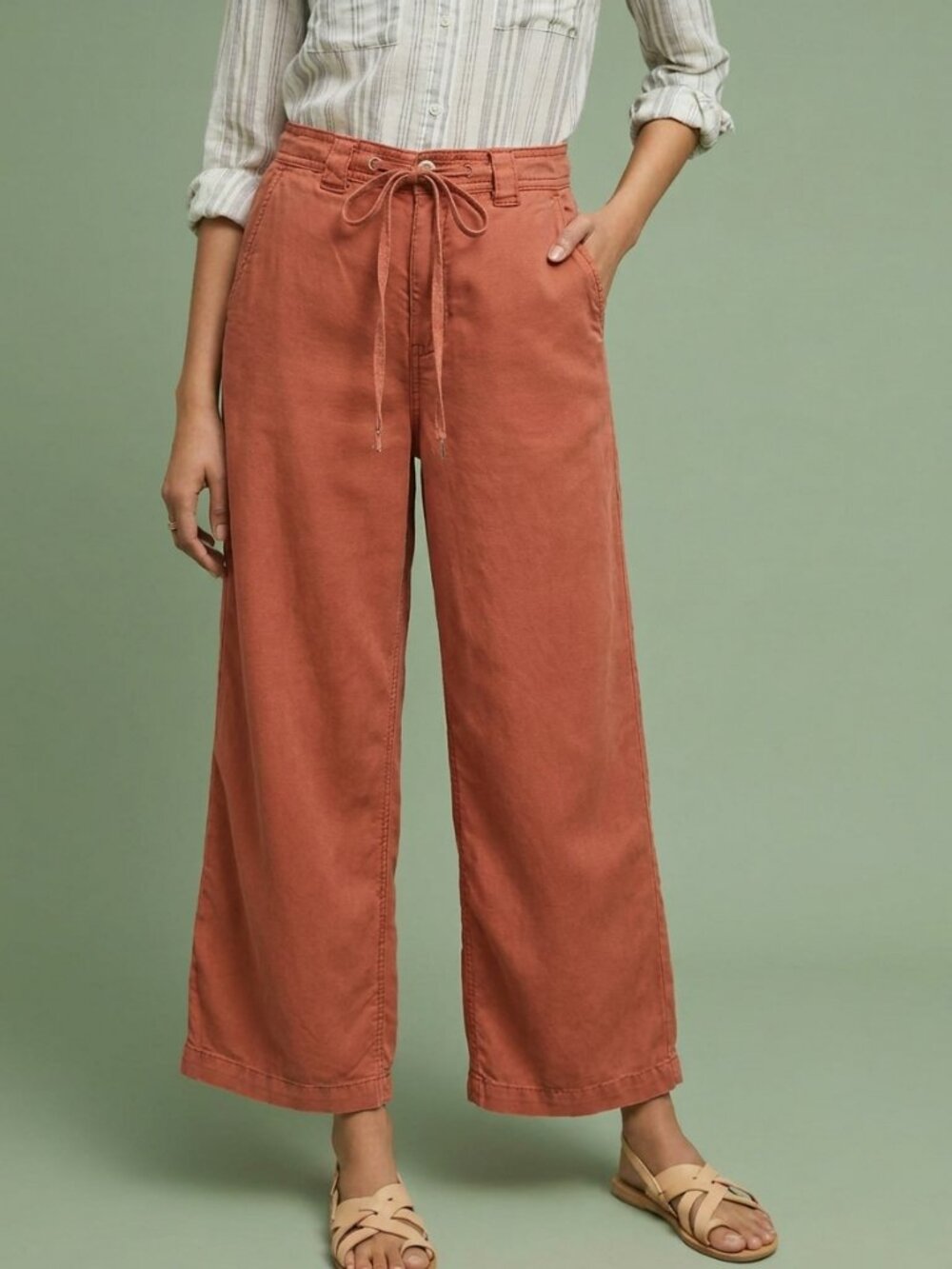 HUDSON Tie-Waist Trousers Wide-Leg Drawstring Casual Comfy Pants Size 26